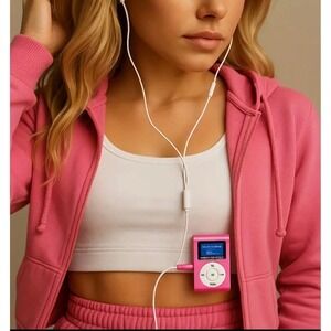Pink Clip-On MP3 Player with LCD Screen - Secure Fit, USB Rechargeable